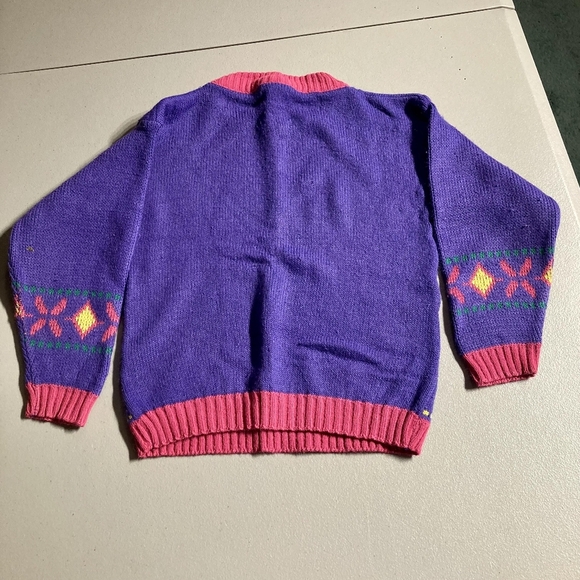 Vintage New Moves Made In USA Girl's Size 5/6 Floral Alphabet Fairisle Sweater - Picture 2 of 5
